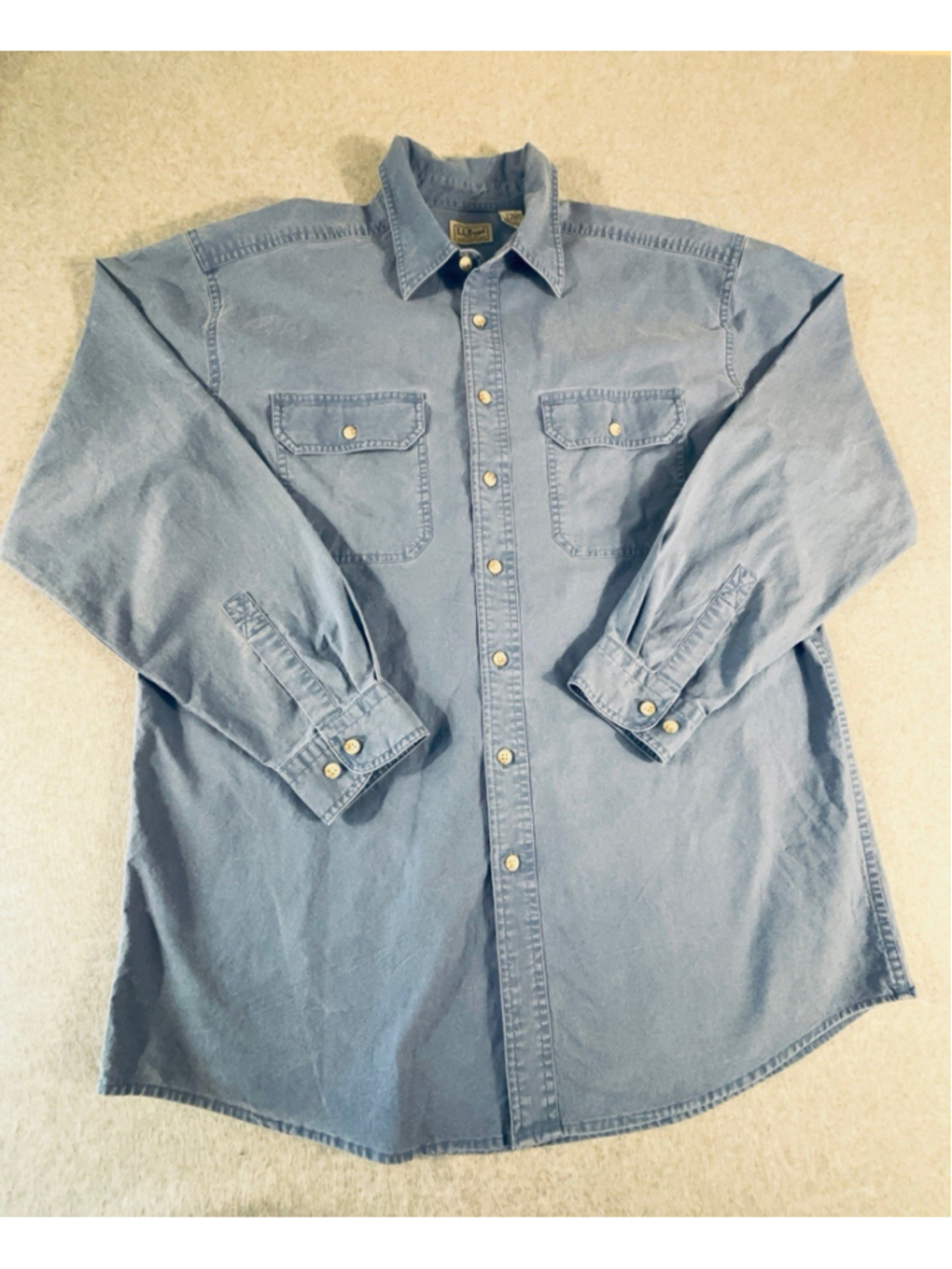 L.L. Bean Chambray Shirt Mens L Tall Blue Button Front Work Casual